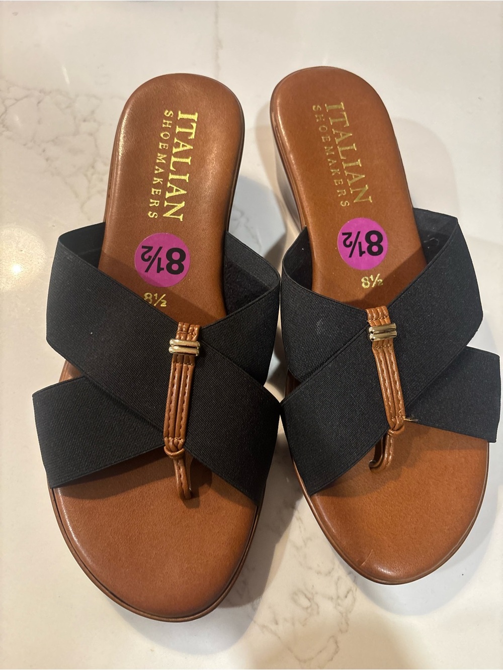 Italian Shoemakers Black and Brown Slip-On Wedge Mules